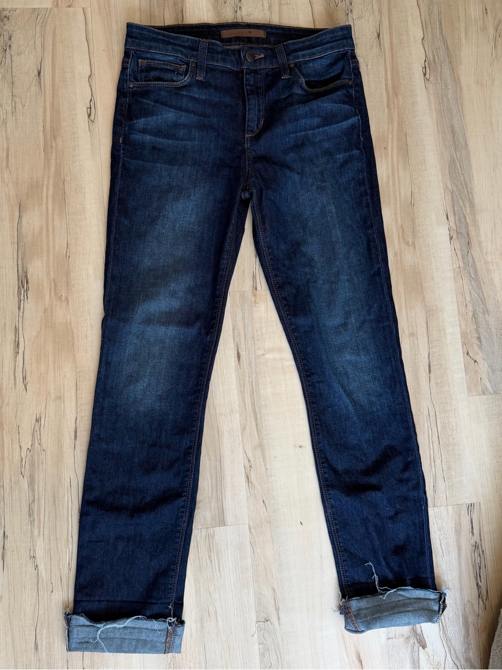 Joe’s Jeans Eda Skinny Jeans Dark Wash Raw Hem Stretch Denim Size 27